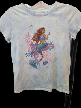 Disney Light Blue Girls Mermaid Graphic Tee with Pink & Teal Accents